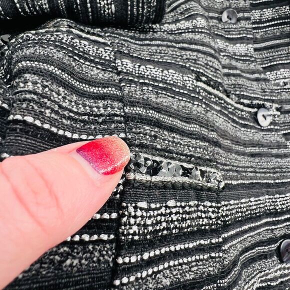 Chico's Metallic Woven Button Front Blazer Jacket Black White 3/L 16-18 - Picture 4 of 8